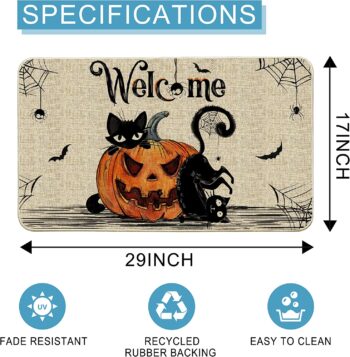 Hexagram Halloween Door Mats 17x29 Inch, Welcome Mats Outdoor, Halloween Cat Farmhouse Decor，Halloween Doormats for Front Door Decorations