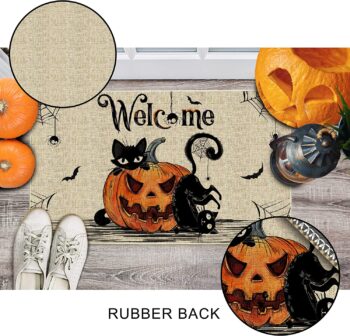 Hexagram Halloween Door Mats 17x29 Inch, Welcome Mats Outdoor, Halloween Cat Farmhouse Decor，Halloween Doormats for Front Door Decorations