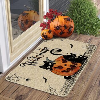 Hexagram Halloween Door Mats 17x29 Inch, Welcome Mats Outdoor, Halloween Cat Farmhouse Decor，Halloween Doormats for Front Door Decorations