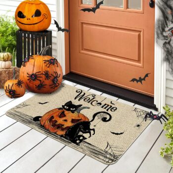 Hexagram Halloween Door Mats 17x29 Inch, Welcome Mats Outdoor, Halloween Cat Farmhouse Decor，Halloween Doormats for Front Door Decorations