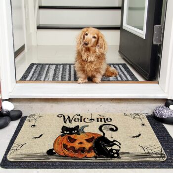 Hexagram Halloween Door Mats 17x29 Inch, Welcome Mats Outdoor, Halloween Cat Farmhouse Decor，Halloween Doormats for Front Door Decorations