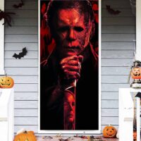 Horror Movie Decorations Banner Backdrop Horror Birthday Decorations Classic Scary Movie Character Background for Halloween Party Decor Creepy Killer Front Door Banner Horror Birthday Decorations