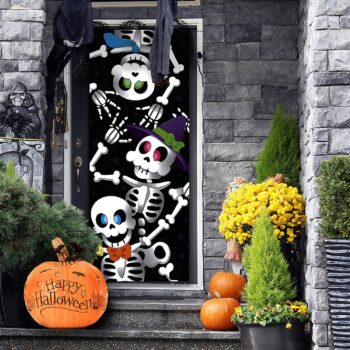 JOYIN 3D Design Cute Skeleton Family Door Cover 30” x 72” for Halloween Door, Window and Wall Cover Decoration