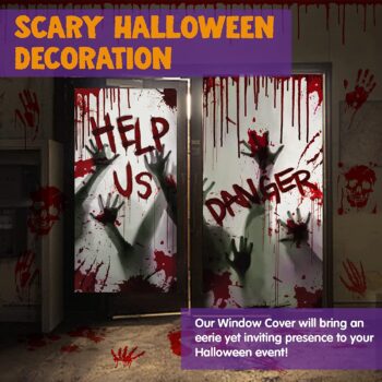 JOYIN Halloween Party Decoration Set, 4 Pcs Halloween Zombie Hand Window Covers & Halloween Handprint Footprint Window Stickers Wall Decal Floor Clings Halloween Decoration Indoor Party Supplies