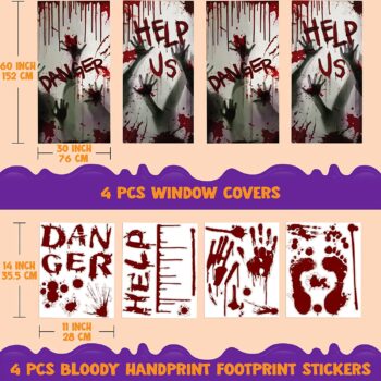 JOYIN Halloween Party Decoration Set, 4 Pcs Halloween Zombie Hand Window Covers & Halloween Handprint Footprint Window Stickers Wall Decal Floor Clings Halloween Decoration Indoor Party Supplies