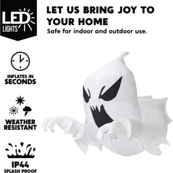 Joiedomi 3.5 FT Halloween Inflatable Scary Flying Ghost Broke Out from Window Inflatable with Build-in LED Blow Up Inflatable for Halloween Party Indoor, Outdoor, Yard, Garden, Lawn Decoration