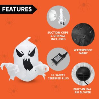 Joiedomi 3.5 FT Halloween Inflatable Scary Flying Ghost Broke Out from Window Inflatable with Build-in LED Blow Up Inflatable for Halloween Party Indoor, Outdoor, Yard, Garden, Lawn Decoration