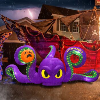 Joyfizzle 12Ft Long Halloween Inflatables Giant Octopus with Pumpkin Halloween Decorations Outdoor, Blow Up with LED Lights for Halloween Decorations