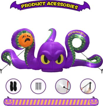 Joyfizzle 12Ft Long Halloween Inflatables Giant Octopus with Pumpkin Halloween Decorations Outdoor, Blow Up with LED Lights for Halloween Decorations