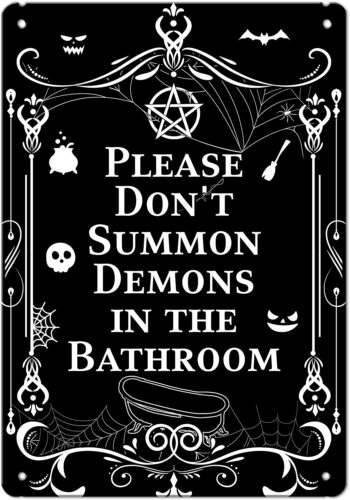 N NAMESISS Bathroom Sign, Bathroom Signs, Gothic Decor, Halloween Bathroom Decor, 12x16 Inch Metal Sign, Halloween Decor, Bathroom Metal Sign, Halloween Decoration Outdoor, Halloween Sign, Gothic Sign