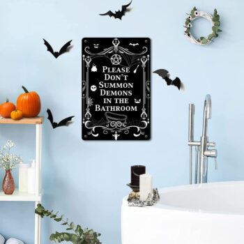 N NAMESISS Bathroom Sign, Bathroom Signs, Gothic Decor, Halloween Bathroom Decor, 12x16 Inch Metal Sign, Halloween Decor, Bathroom Metal Sign, Halloween Decoration Outdoor, Halloween Sign, Gothic Sign