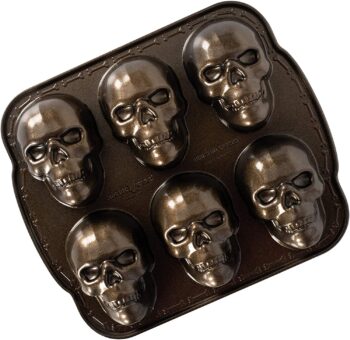 Nordic Ware Skull Cakelet Halloween Bakeware, Haunted Pan, Bronze