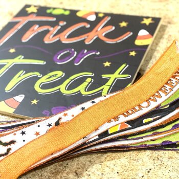 Trick or Treat Halloween Wreath | Candy Corn Door Decoration | Purple Orange Black White Green