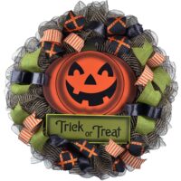 Trick or Treat Pumpkin Door Wreaths - Halloween Jack O Lantern Thanksgiving Front Door Decor