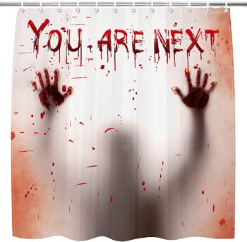 71" x 71" Halloween Shower Curtain Liner- You are Next Bloody Shower Curtain with Hooks- Waterproof Horror Shower Curtain for Bathroom Halloween Decorations Party Favors