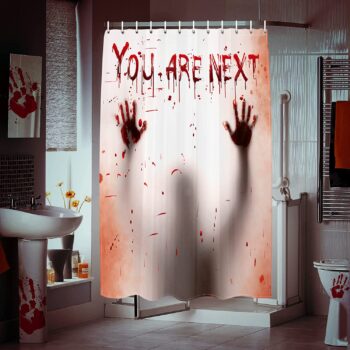 71" x 71" Halloween Shower Curtain Liner- You are Next Bloody Shower Curtain with Hooks- Waterproof Horror Shower Curtain for Bathroom Halloween Decorations Party Favors