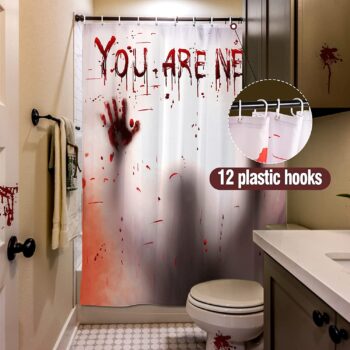 71" x 71" Halloween Shower Curtain Liner- You are Next Bloody Shower Curtain with Hooks- Waterproof Horror Shower Curtain for Bathroom Halloween Decorations Party Favors