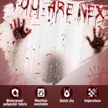 71" x 71" Halloween Shower Curtain Liner- You are Next Bloody Shower Curtain with Hooks- Waterproof Horror Shower Curtain for Bathroom Halloween Decorations Party Favors