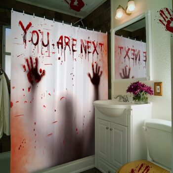 71" x 71" Halloween Shower Curtain Liner- You are Next Bloody Shower Curtain with Hooks- Waterproof Horror Shower Curtain for Bathroom Halloween Decorations Party Favors