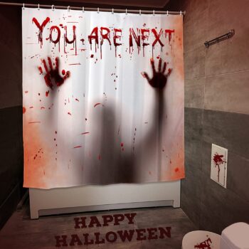 71" x 71" Halloween Shower Curtain Liner- You are Next Bloody Shower Curtain with Hooks- Waterproof Horror Shower Curtain for Bathroom Halloween Decorations Party Favors