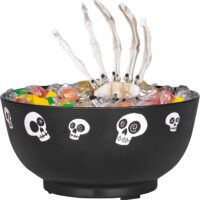 9 Inch Animated Skeleton Hand Halloween Candy Bowl with Spooky Phrases - Motion Activated