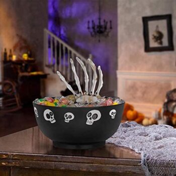 9 Inch Animated Skeleton Hand Halloween Candy Bowl with Spooky Phrases - Motion Activated