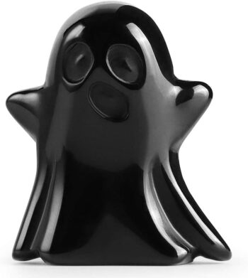 Artistone 1.7" Black Obsidian Halloween Crystal Ghost Figurine Statue,Hand Carved Gemstone Reiki Healing Stone Ornament Carnival Party Decor Pocket Ghost