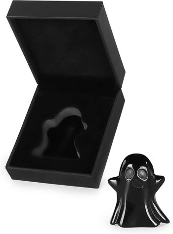 Artistone 1.7" Black Obsidian Halloween Crystal Ghost Figurine Statue,Hand Carved Gemstone Reiki Healing Stone Ornament Carnival Party Decor Pocket Ghost