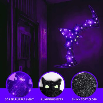 EAMBRITE Halloween Window Lights 4FT Giant Bat Light with 30 Purple Lights Waterproof Window Silhouette Decoration for Wall Porch Fireplace Outdoor Yard