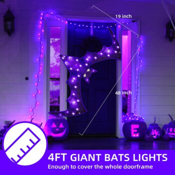 EAMBRITE Halloween Window Lights 4FT Giant Bat Light with 30 Purple Lights Waterproof Window Silhouette Decoration for Wall Porch Fireplace Outdoor Yard