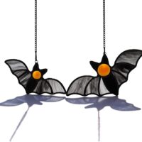 HAOSUM Bat Decor Stained Glass Window Hanging -Double Halloween Bats Suncatcher for Window Gothic Decor Black Bats. (Black A)…