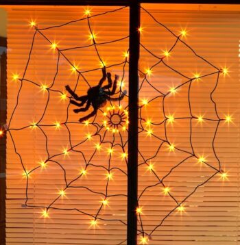 PABIPABI Halloween Decorations Lights Spider Web LED Black Spider Cobweb Lights 3.25FT 70 LED Waterproof Orange Lights and Black Spider, Light Up Decor for Party Yard Bar Haunted House Indoor&Outdoor