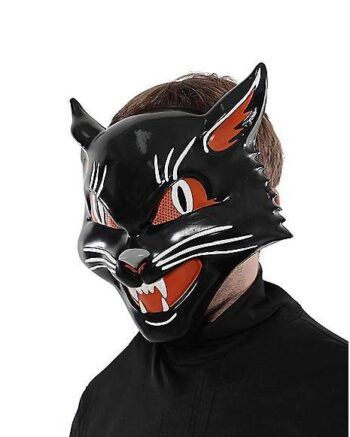 Vintage Grinning Black Cat Half Mask