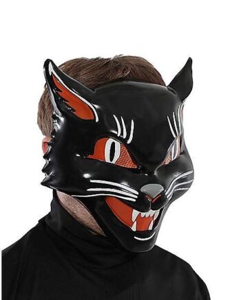 Vintage Grinning Black Cat Half Mask