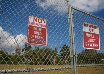 Wonderwin Beware of Well Just Beware & No Trespassing We're Tired of Hiding The Bodies 8” x 12” Retro Metal Signs Vintage Bar Decor Yard Signs Halloween Props - 2 PCS