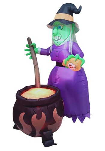 6' Inflatable Witch with Cauldron Halloween Decoration