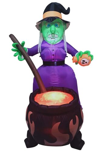 6' Inflatable Witch with Cauldron Halloween Decoration