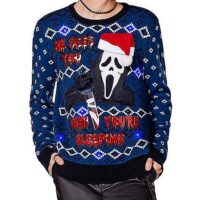 Light-Up He Sees You Ghost Face Ugly Christmas Sweater