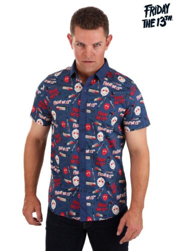 Thrills and Kills Friday the 13th Button Up Shirt for Adults