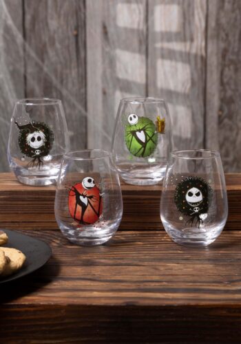 Nightmare Before Christmas Holiday Art 4 Piece Stemless Glass Set