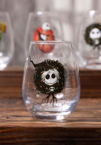 Nightmare Before Christmas Holiday Art 4 Piece Stemless Glass Set