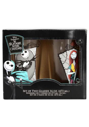 The Nightmare Before Christmas 2 Pc Jack & Sally 16 oz Glass Set