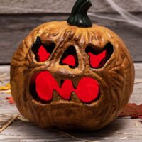 Light Up Haunted Pumpkin with Red Lights Decoration