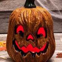 Light Up Scary Pumpkin with Red Lights Decoration