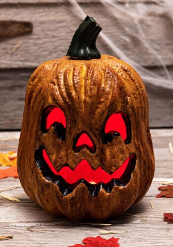 Light Up Scary Pumpkin with Red Lights Decoration