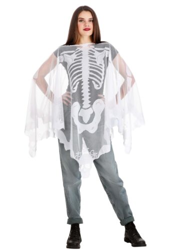 Sheer Skeleton Costume Poncho for Adults