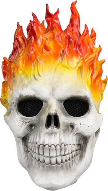 vickkt Halloween Ghost rider Mask Skull Face Horror Costume Skeleton Adult Latex Full Head Props, Red