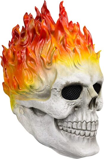 vickkt Halloween Ghost rider Mask Skull Face Horror Costume Skeleton Adult Latex Full Head Props, Red