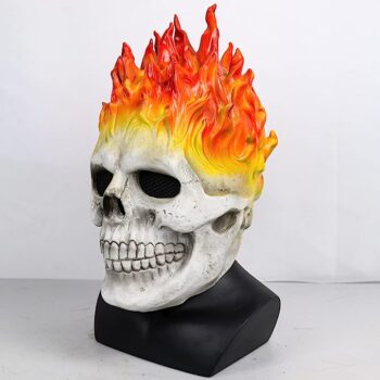 vickkt Halloween Ghost rider Mask Skull Face Horror Costume Skeleton Adult Latex Full Head Props, Red