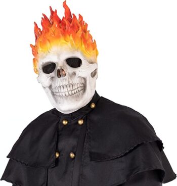 vickkt Halloween Ghost rider Mask Skull Face Horror Costume Skeleton Adult Latex Full Head Props, Red